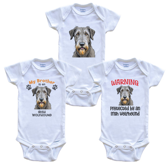Brother is an Irish Wolfhound Funny Dog Breed Baby Bodysuit Bundle (3 Piece Set)