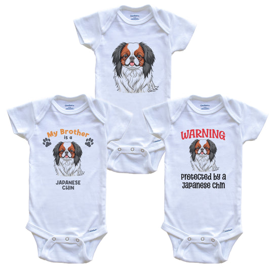 Brother is a Japanese Chin Funny Dog Breed Baby Bodysuit Bundle (3 Piece Set)