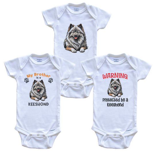 Brother is a Keeshond Funny Dog Breed Baby Bodysuit Bundle (3 Piece Set)