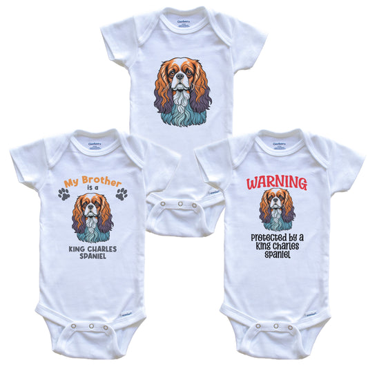 Brother is a King Charles Spaniel Funny Dog Breed Baby Bodysuit Bundle (3 Piece Set)