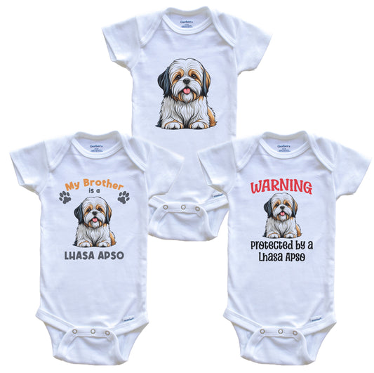 Brother is a Lhasa Apso Funny Dog Breed Baby Bodysuit Bundle (3 Piece Set)