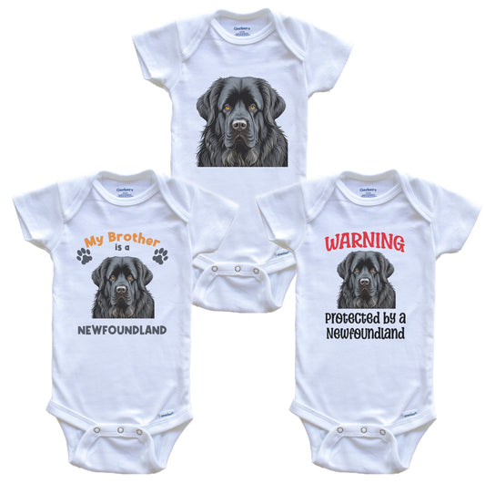 Brother is a Newfoundland Funny Dog Breed Baby Bodysuit Bundle (3 Piece Set)