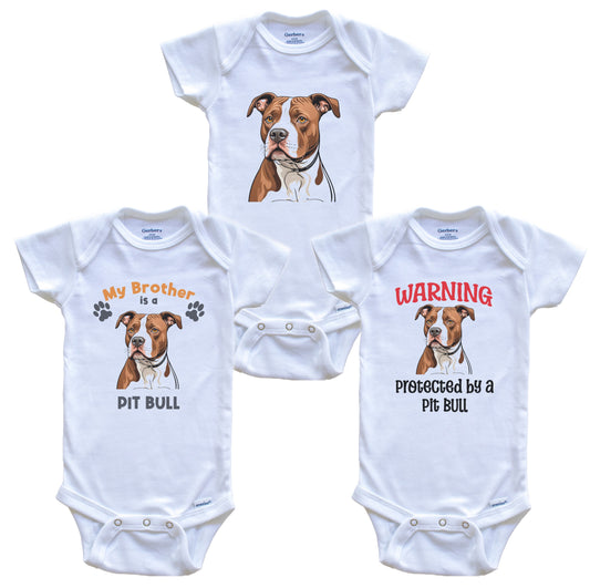 Brother is a Pit Bull Funny Dog Breed Baby Bodysuit Bundle (3 Piece Set)