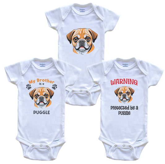 Brother is a Puggle Funny Dog Breed Baby Bodysuit Bundle (3 Piece Set)