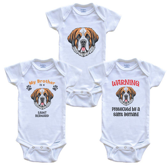Brother is a Saint Bernard Funny Dog Breed Baby Bodysuit Bundle (3 Piece Set)