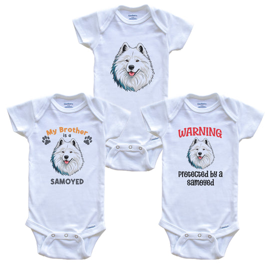 Brother is a Samoyed Funny Dog Breed Baby Bodysuit Bundle (3 Piece Set)