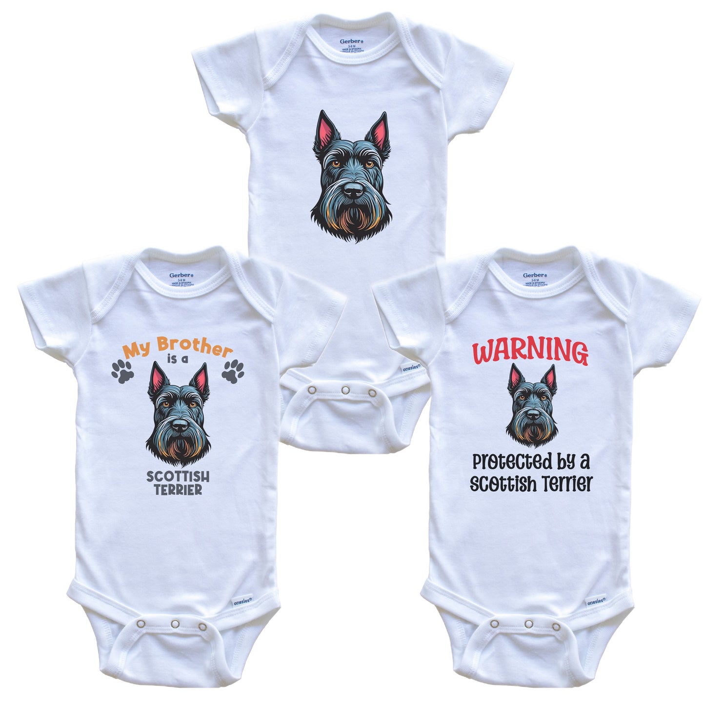 Brother is a Scottish Terrier Funny Dog Breed Baby Bodysuit Bundle (3 Piece Set)