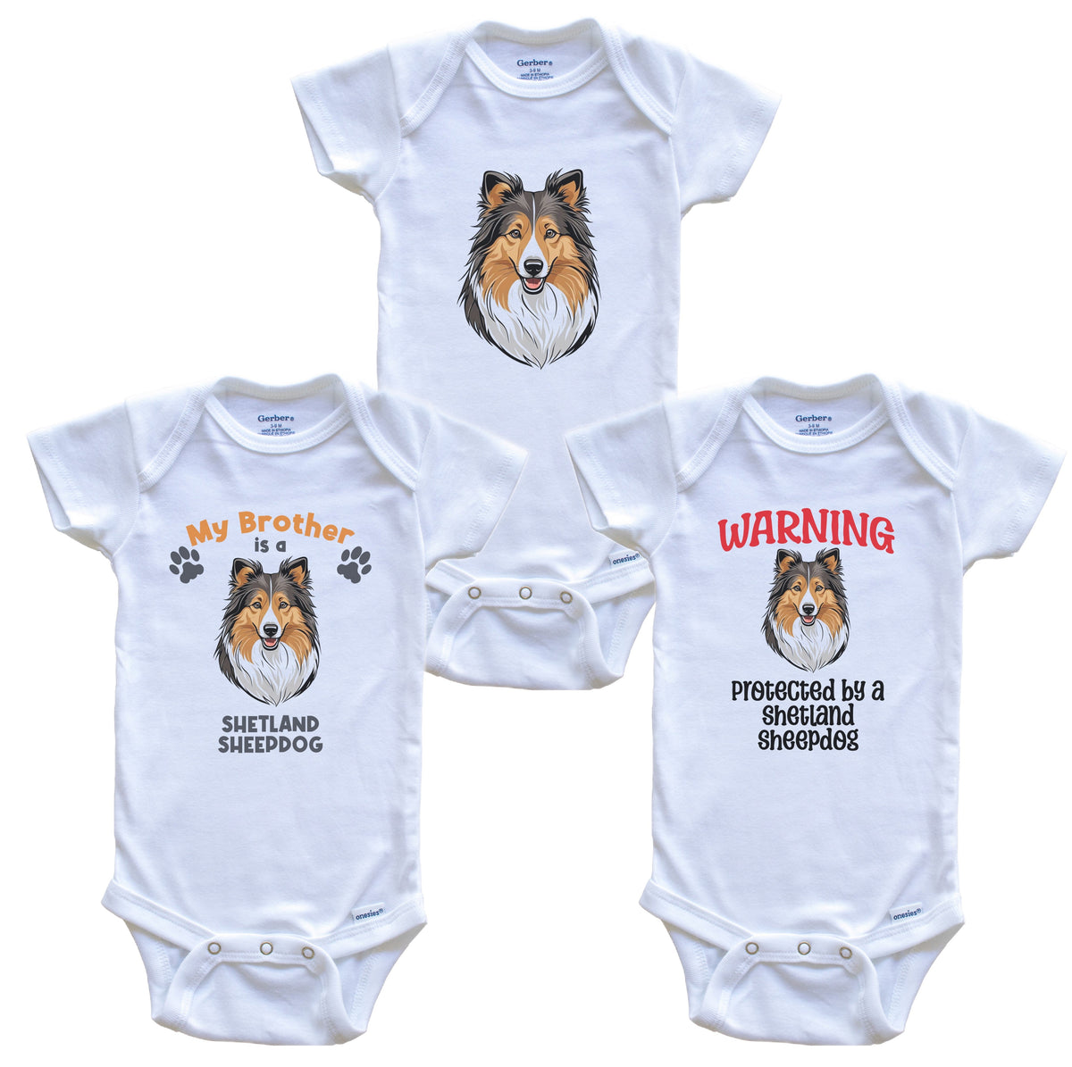 Brother is a Shetland Sheepdog Funny Dog Breed Baby Bodysuit Bundle (3 Piece Set)