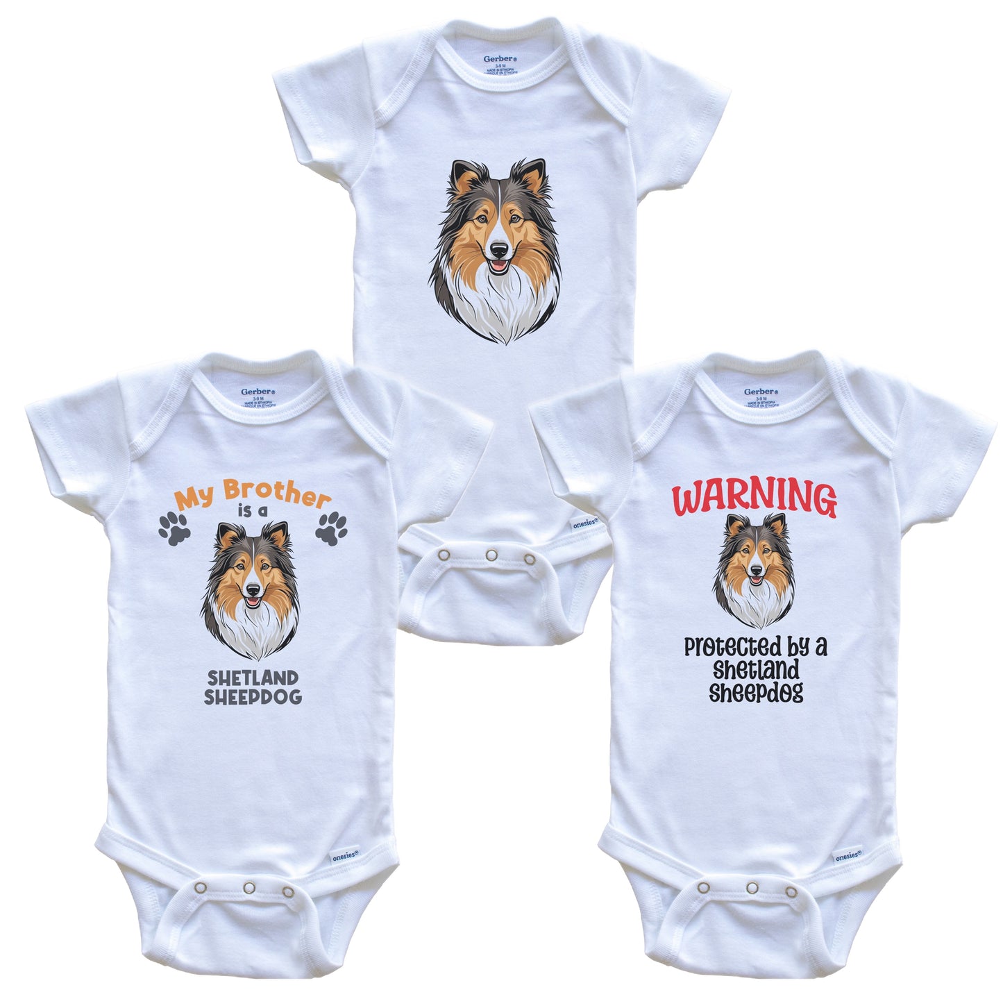 Brother is a Shetland Sheepdog Funny Dog Breed Baby Bodysuit Bundle (3 Piece Set)