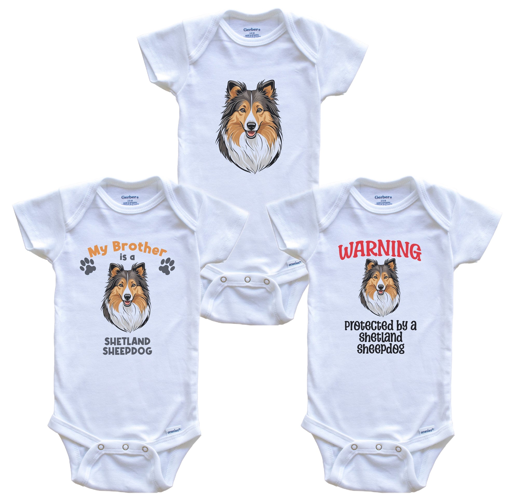 Brother is a Shetland Sheepdog Funny Dog Breed Baby Bodysuit Bundle (3 Piece Set)