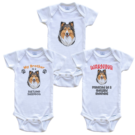 Brother is a Shetland Sheepdog Funny Dog Breed Baby Bodysuit Bundle (3 Piece Set)