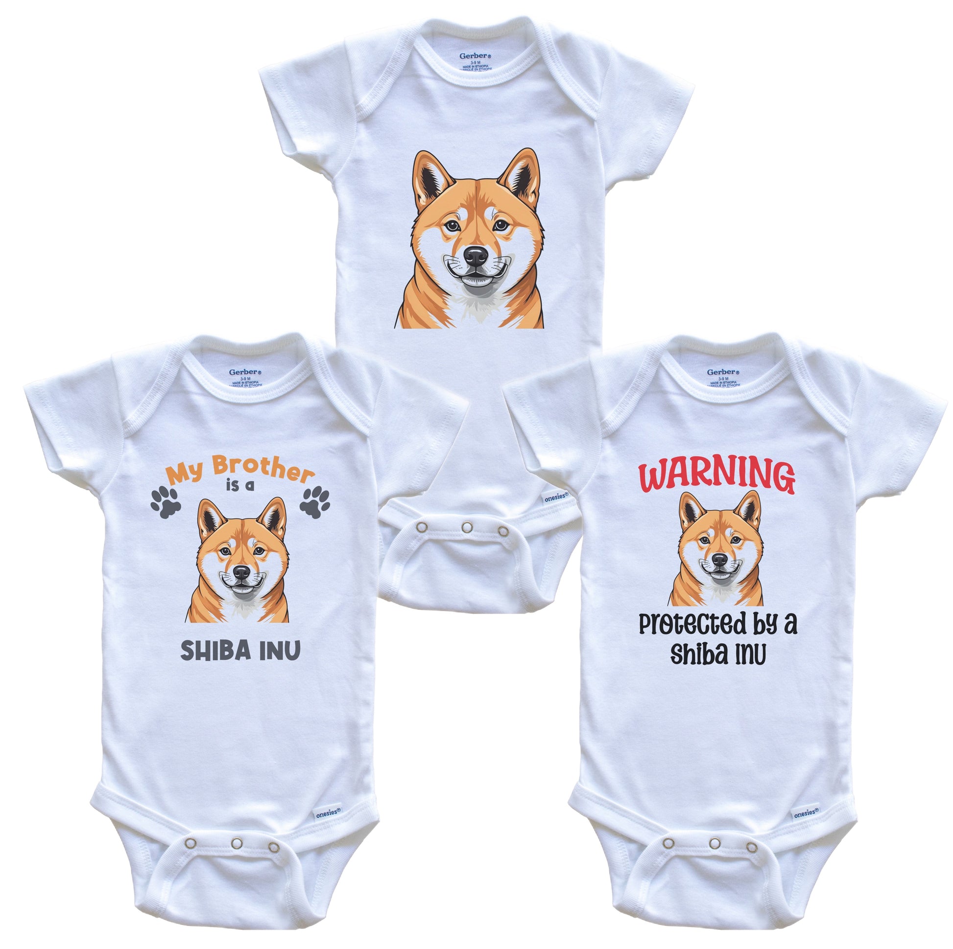 Brother is a Shiba Inu Funny Dog Breed Baby Bodysuit Bundle (3 Piece Set)