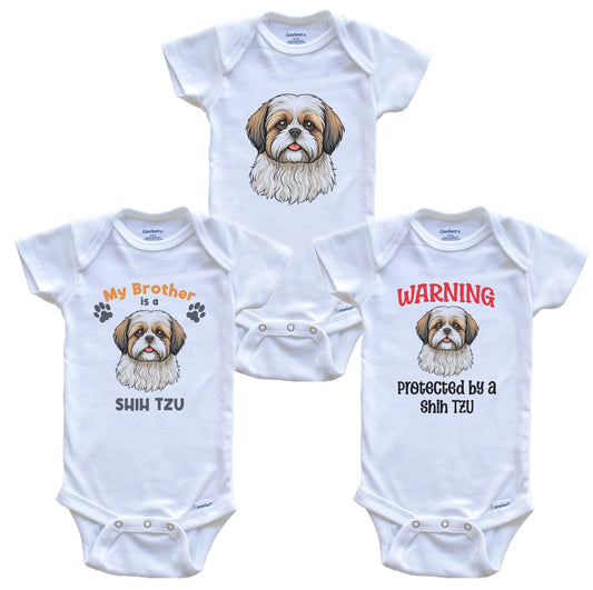 Brother is a Shih Tzu Funny Dog Breed Baby Bodysuit Bundle (3 Piece Set)