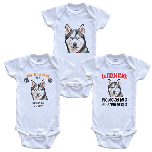 Brother is a Siberian Husky Funny Dog Breed Baby Bodysuit Bundle (3 Piece Set)