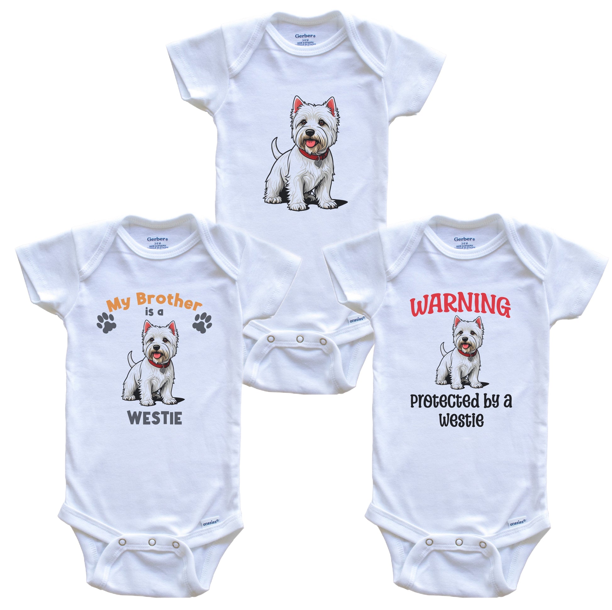 Brother is a Westie Funny Dog Breed Baby Bodysuit Bundle (3 Piece Set)