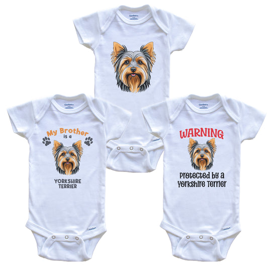 Brother is a Yorkshire Terrier Funny Dog Breed Baby Bodysuit Bundle (3 Piece Set)
