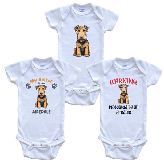 Sister is an Airedale Funny Dog Breed Baby Bodysuit Bundle (3 Piece Set)