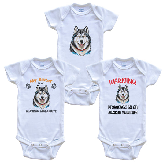 Sister is an Alaskan Malamute Funny Dog Breed Baby Bodysuit Bundle (3 Piece Set)