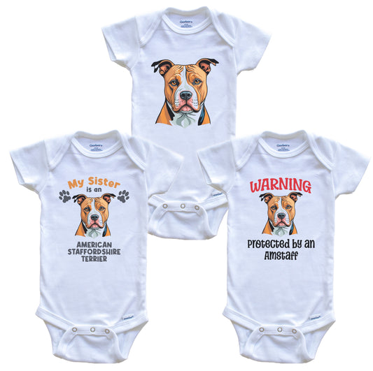 Sister is an American Staffordshire Terrier Funny Dog Breed Baby Bodysuit Bundle (3 Piece Set)
