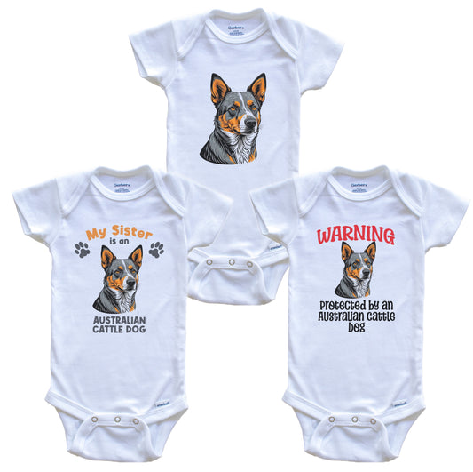 Sister is an Australian Cattle Dog Funny Dog Breed Baby Bodysuit Bundle (3 Piece Set)