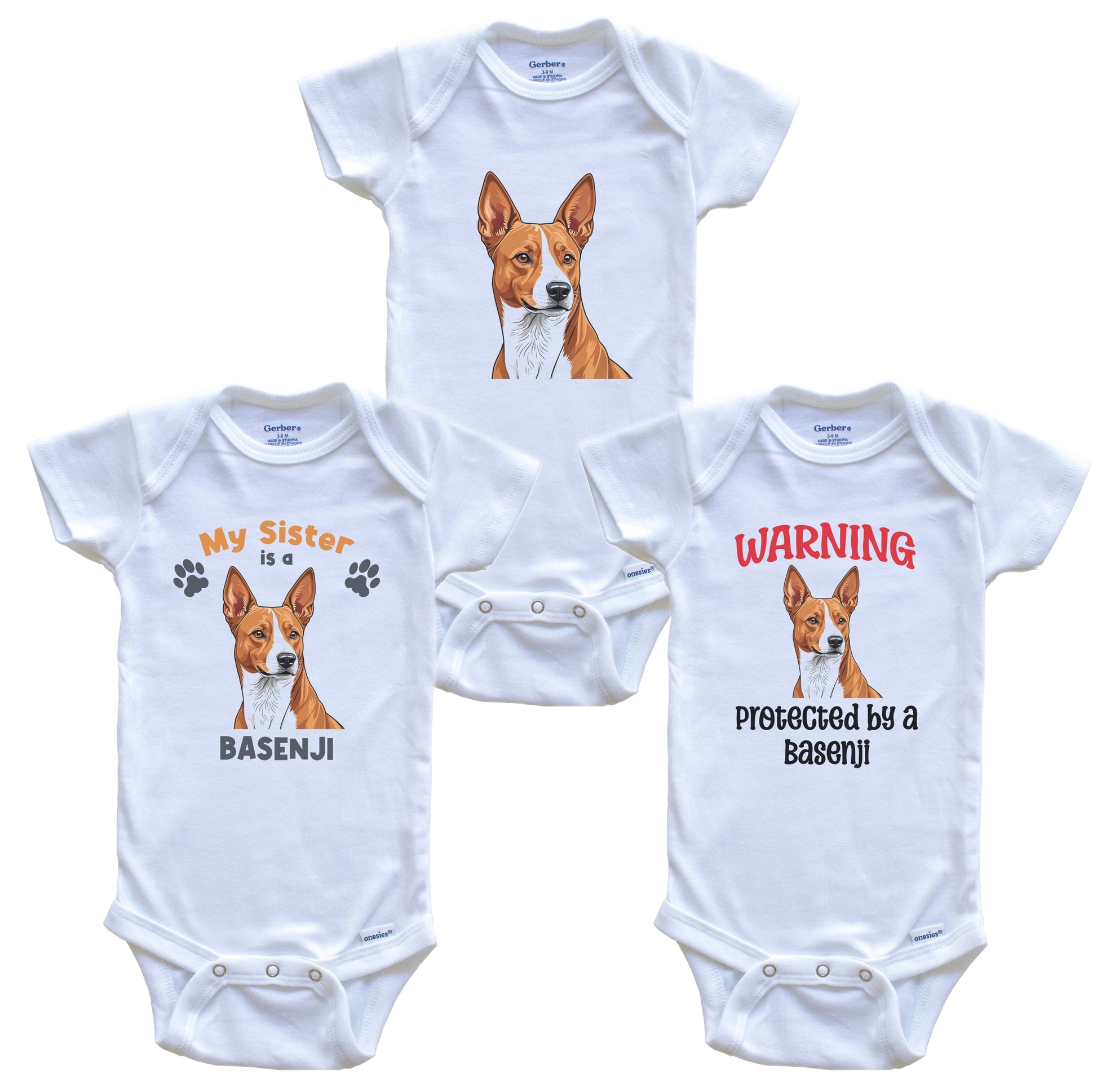 Sister is a Basenji Funny Dog Breed Baby Bodysuit Bundle (3 Piece Set)