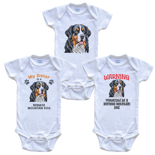 Sister is a Bernese Mountain Dog Funny Dog Breed Baby Bodysuit Bundle (3 Piece Set)