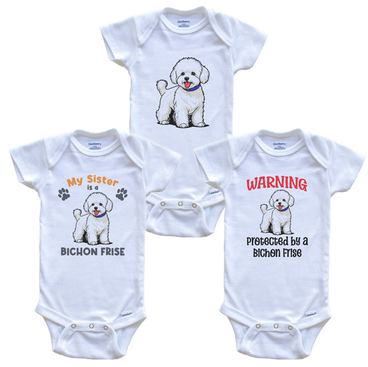Sister is a Bichon Frise Funny Dog Breed Baby Bodysuit Bundle (3 Piece Set)