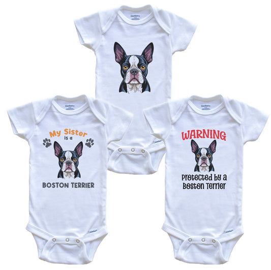 Sister is a Boston Terrier Funny Dog Breed Baby Bodysuit Bundle (3 Piece Set)