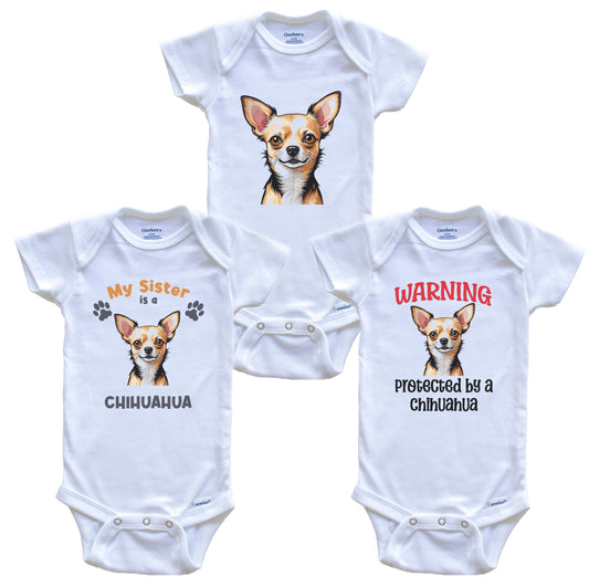 Sister is a Chihuahua Funny Dog Breed Baby Bodysuit Bundle (3 Piece Set)