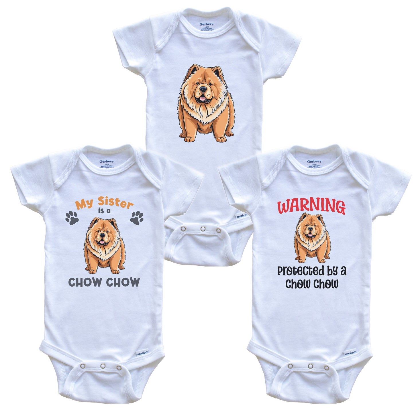 Sister is a Chow Chow Funny Dog Breed Baby Bodysuit Bundle (3 Piece Set)