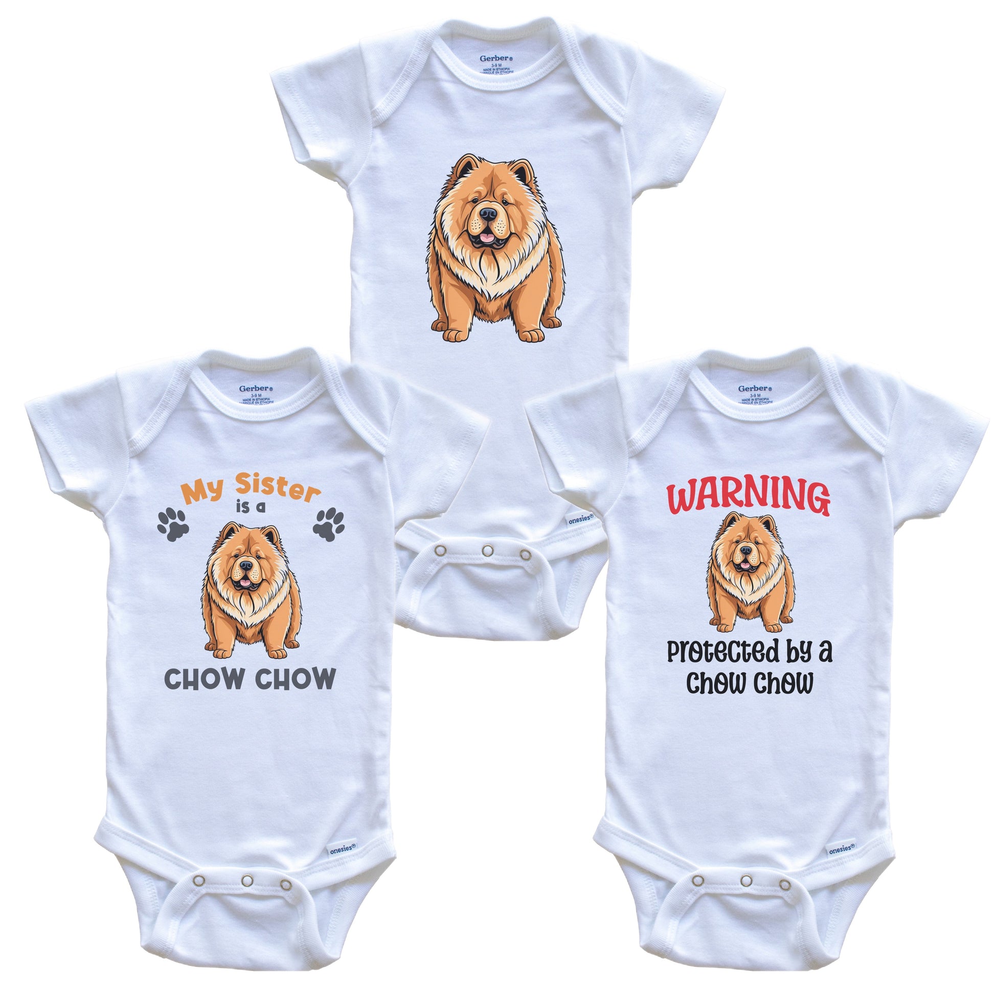 Sister is a Chow Chow Funny Dog Breed Baby Bodysuit Bundle (3 Piece Set)
