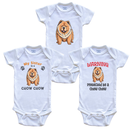 Sister is a Chow Chow Funny Dog Breed Baby Bodysuit Bundle (3 Piece Set)