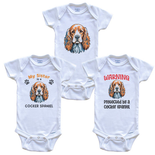 Sister is a Cocker Spaniel Funny Dog Breed Baby Bodysuit Bundle (3 Piece Set)