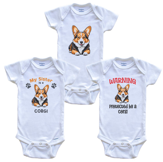 Sister is a Corgi Funny Dog Breed Baby Bodysuit Bundle (3 Piece Set)