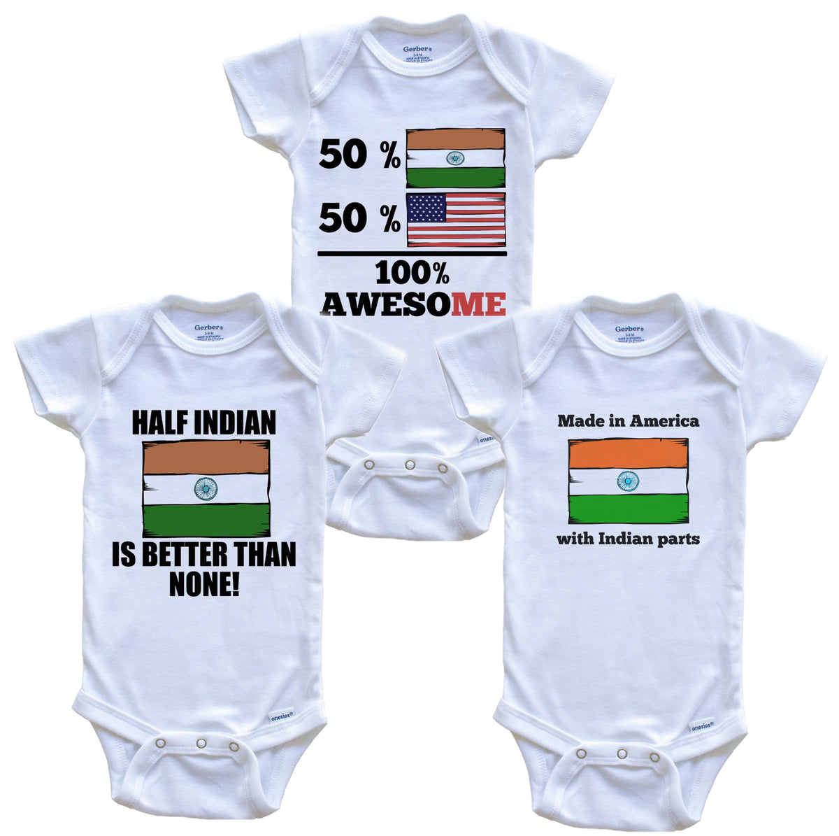 Indian American Baby Bodysuit Bundle (3 Piece Set)
