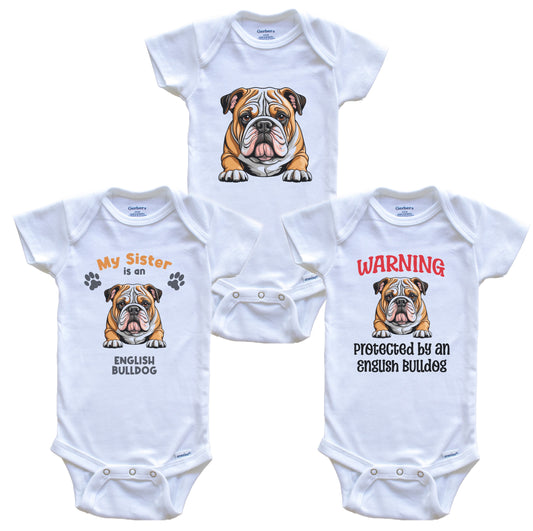 Sister is an English Bulldog Funny Dog Breed Baby Bodysuit Bundle (3 Piece Set)