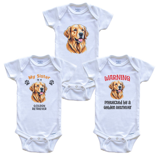 Sister is a Golden Retriever Funny Dog Breed Baby Bodysuit Bundle (3 Piece Set)