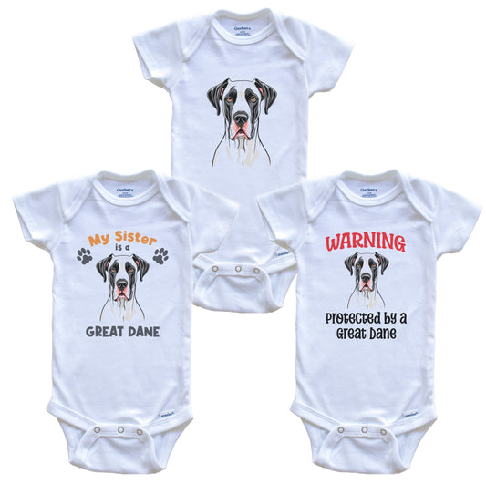 Sister is a Great Dane Funny Dog Breed Baby Bodysuit Bundle (3 Piece Set)