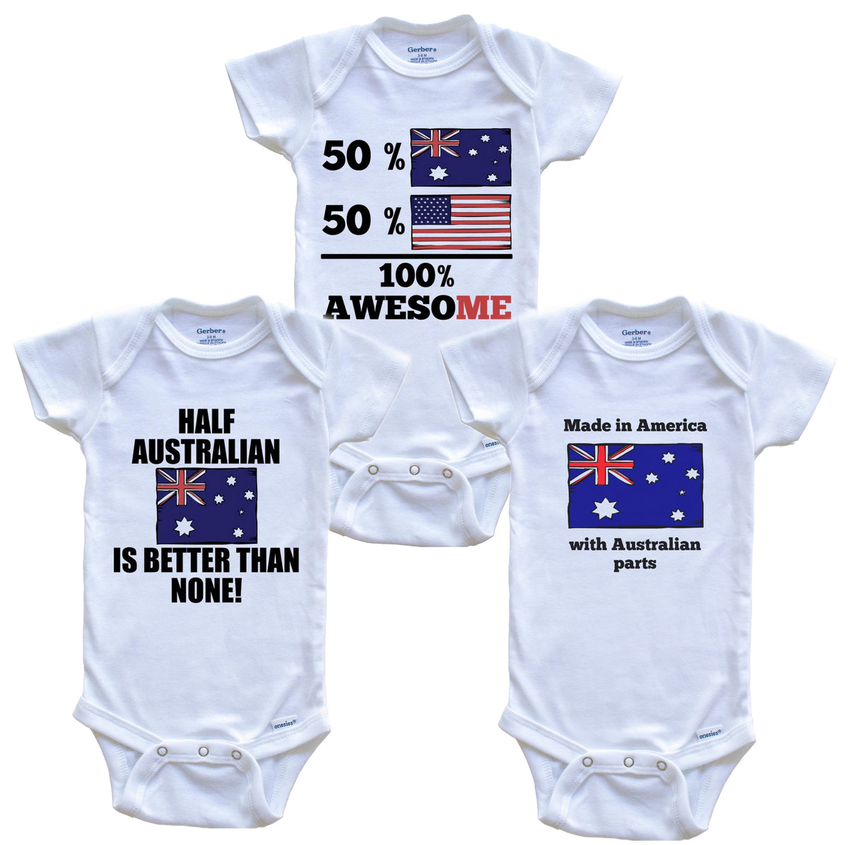 Australian American Baby Bodysuit Bundle (3 Piece Set)