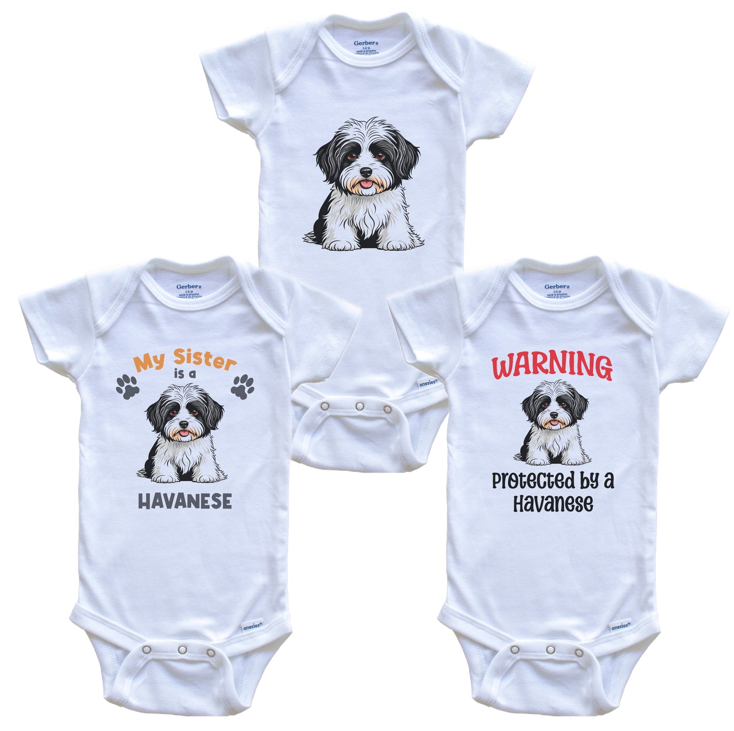 Sister is a Havanese Funny Dog Breed Baby Bodysuit Bundle (3 Piece Set)