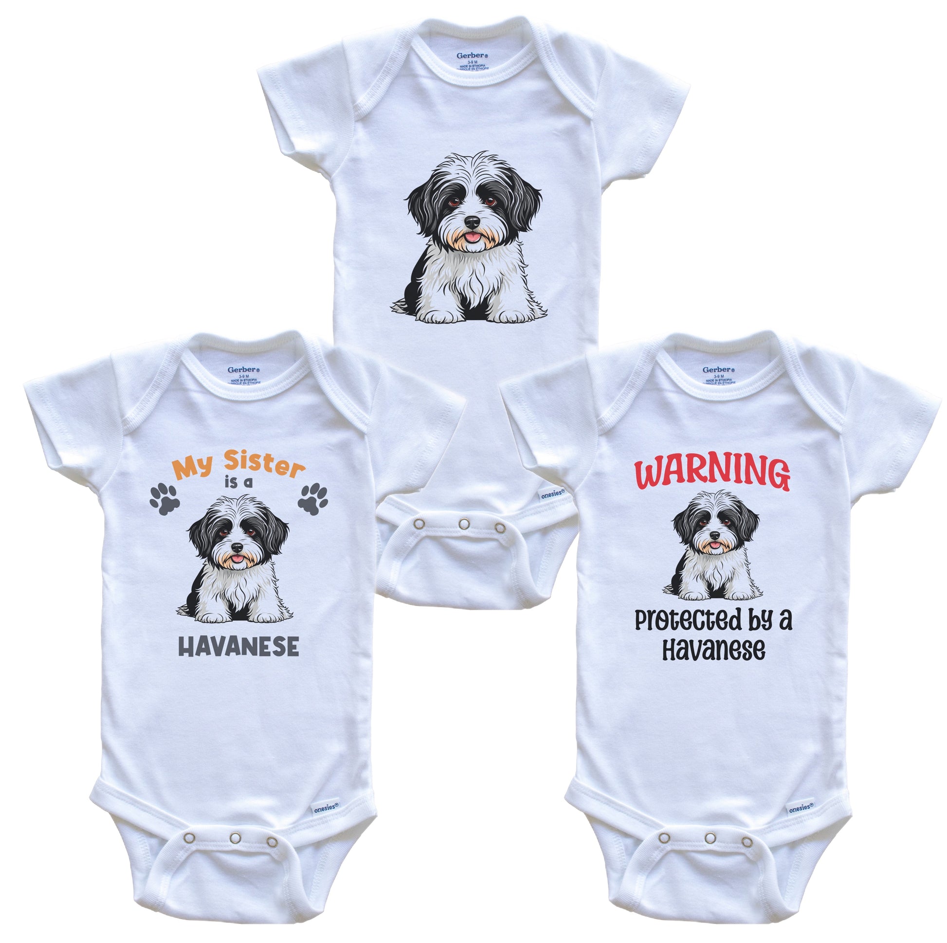 Sister is a Havanese Funny Dog Breed Baby Bodysuit Bundle (3 Piece Set)