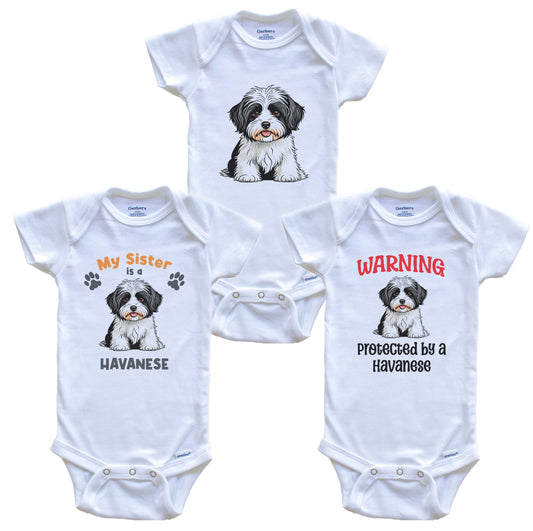 Sister is a Havanese Funny Dog Breed Baby Bodysuit Bundle (3 Piece Set)