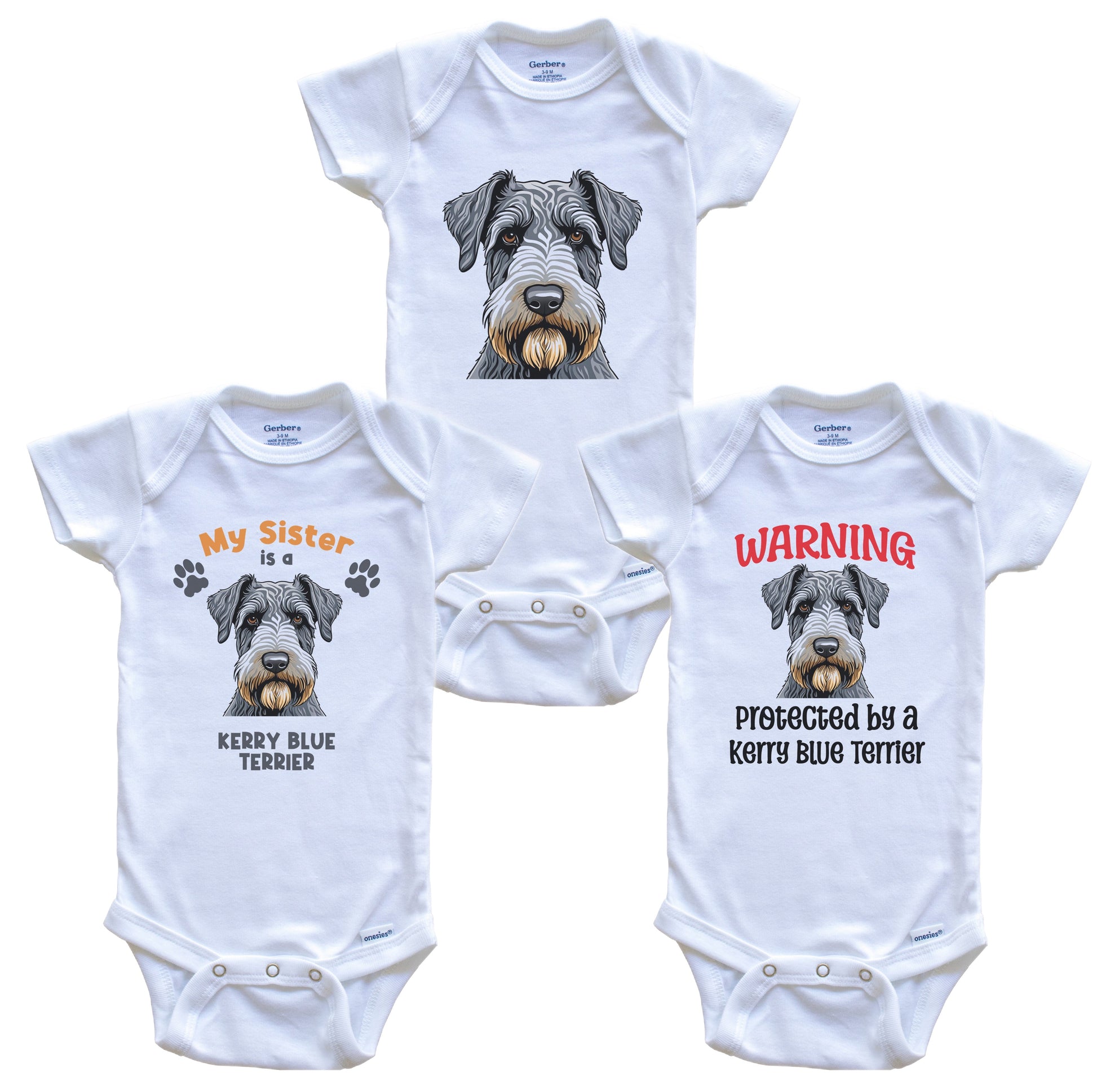 Sister is a Kerry Blue Terrier Funny Dog Breed Baby Bodysuit Bundle (3 Piece Set)