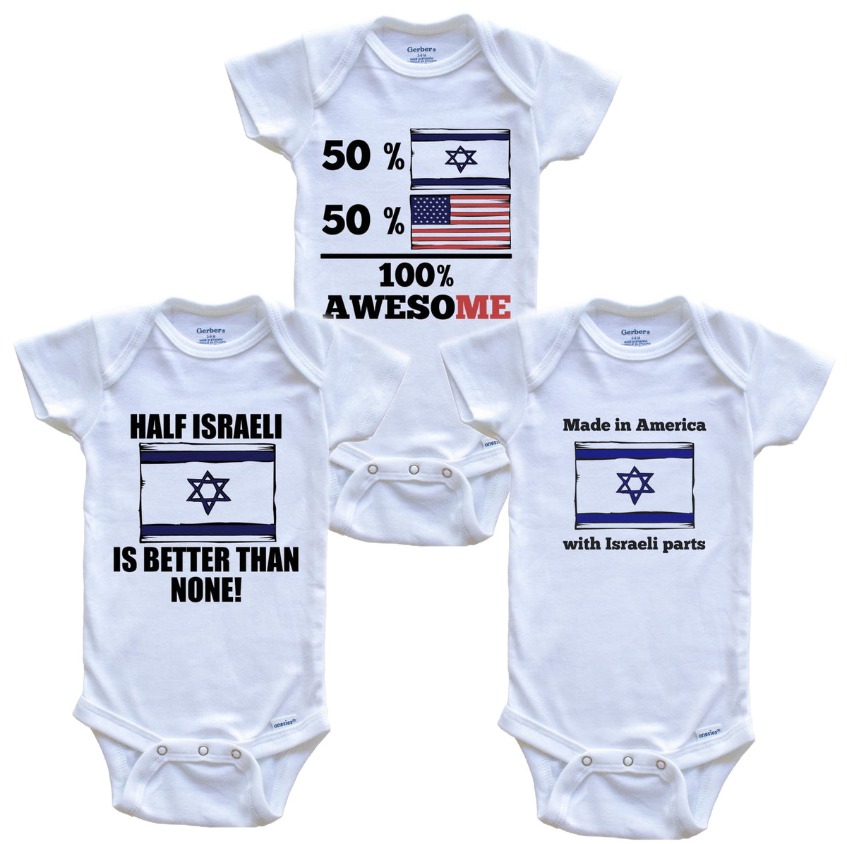 Israeli American Baby Bodysuit Bundle (3 Piece Set)