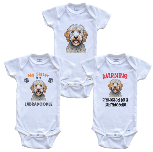 Sister is a Labradoodle Funny Dog Breed Baby Bodysuit Bundle (3 Piece Set)