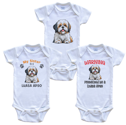 Sister is a Lhasa Apso Funny Dog Breed Baby Bodysuit Bundle (3 Piece Set)