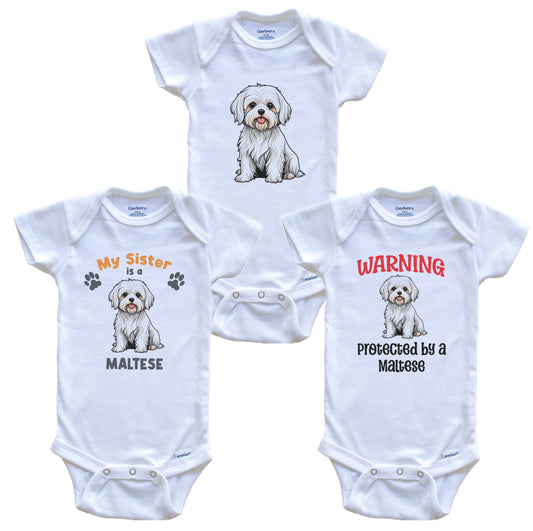 Sister is a Maltese Funny Dog Breed Baby Bodysuit Bundle (3 Piece Set)