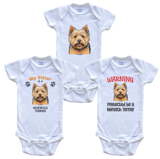Sister is a Norwich Terrier Funny Dog Breed Baby Bodysuit Bundle (3 Piece Set)