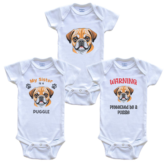 Sister is a Puggle Funny Dog Breed Baby Bodysuit Bundle (3 Piece Set)