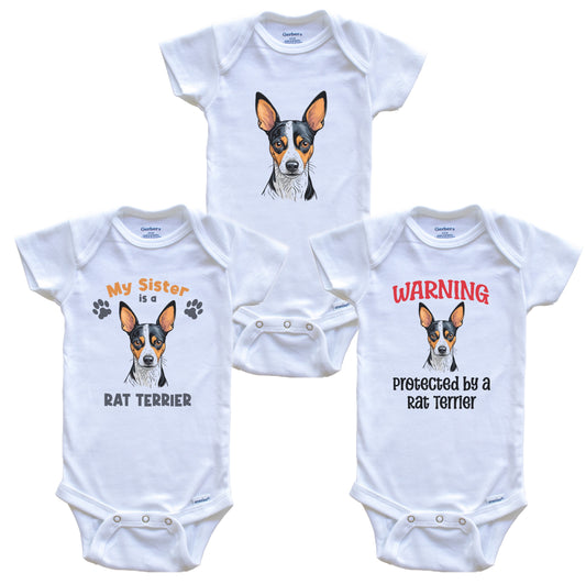 Sister is a Rat Terrier Funny Dog Breed Baby Bodysuit Bundle (3 Piece Set)